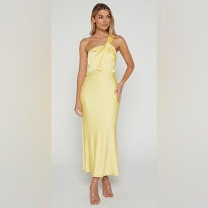 Satin Yellow One Shoulder Maxi/Midi Dress